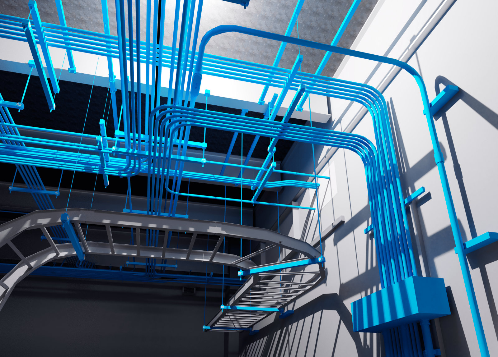 BIM model of coordinated electrical conduits and cable containment